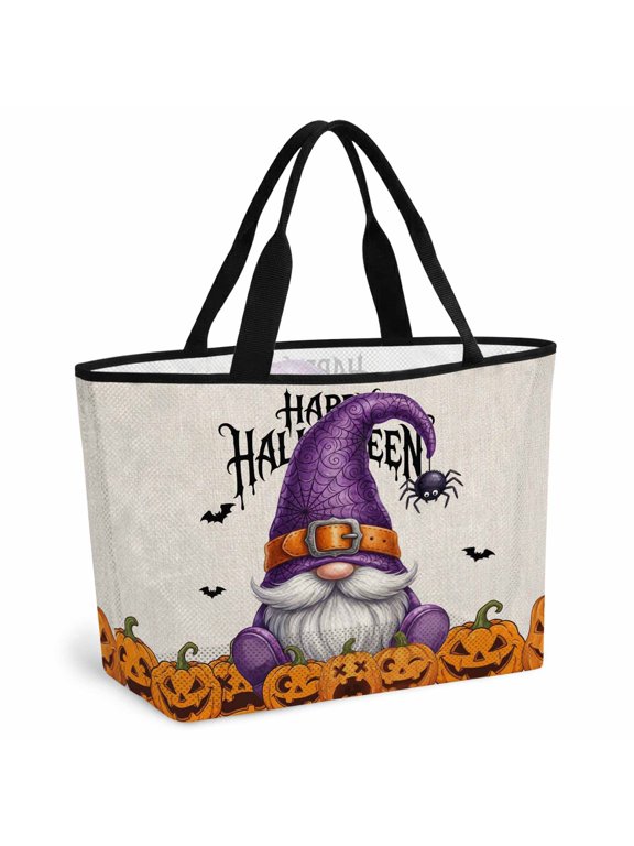 Halloween Gnomes Beach Bag for Women, Large Breathable Mesh Beach Tote Bag, Evil Skull Pumpkins Horror Bat Sandproof Lightweight Travel Bags for Vacation Picnic Swimming Pool 15.7"x15.7"x9.1"