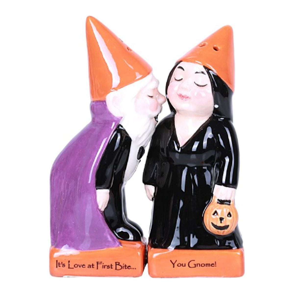 Halloween Gnomes Love at First Bite Ceramic Salt and Pepper Shakers Magnetic