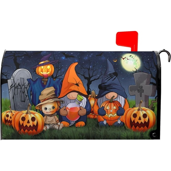 Halloween Gnomes Magnetic Mailbox Cover Standard Size 21x18 Inch Autumn Fall Mailbox Cover Magnetic Halloween Mailbox Covers Pumpkins Mailbox Wraps Post Letter Box Cover for Garden Yard Outdoor Decor