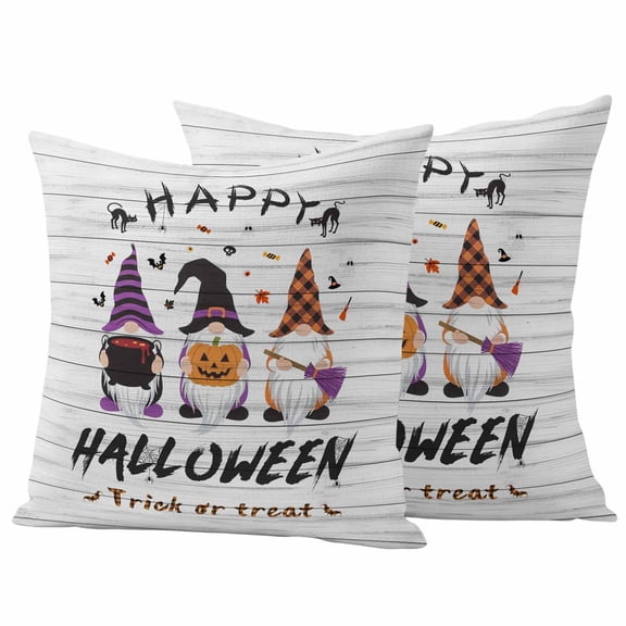 Halloween Gnomes Outdoor Waterproof Pillow Covers, Horror Pumpkins Spooky Grey Wooden Decorative Square Throw Pillowcase Sofa Cushion Sham for Patio/Couch/Chair, 26"x26" 2 Pack