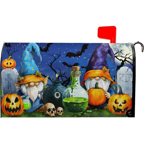 Halloween Gnomes Pumpkin Bat Mailbox Covers Magnetic Standard Size 18x21 in Happy Halloween Trick or Treat Humor Spooky Mail Wraps Cover Letter Post Box for Outdoor Garden Yard Decor