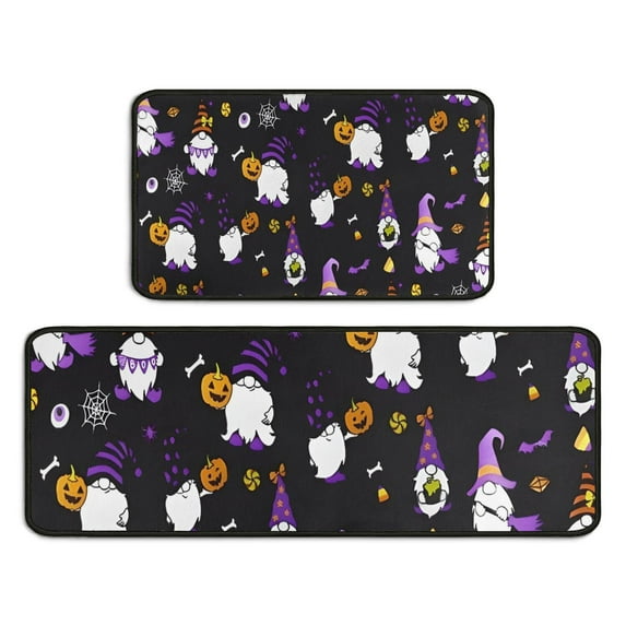 Halloween Gnomes and Pumpkins Kitchen Rugs Sets Of 2,Anti Fatigue Kitchen Mat Rugs Non Slip Washable,Decorative Kitchen Floor Mats for Kitchen,Sink,Laundry,17"X30"+17"X47"