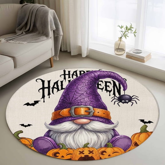 Halloween Gnomes Round Area Rug 3Ft Washable Small Circle Rugs for Kitchen Entryway, Evil Skull Pumpkins Horror Bat Non-Slip Carpet Floor Mats Indoor Outdoor Carpet Runner Aesthetic Home Decor