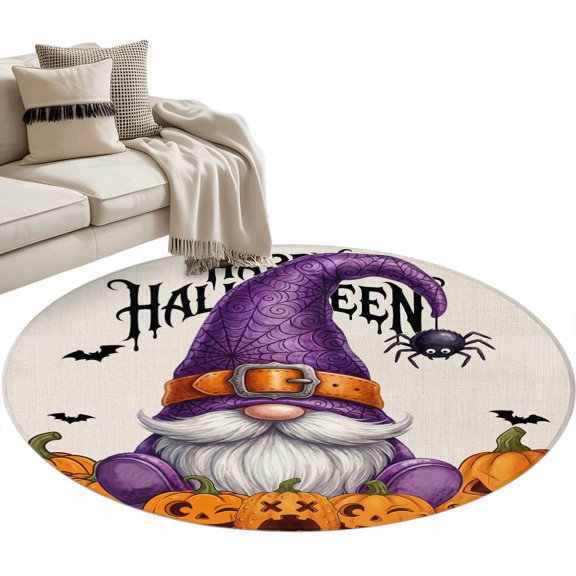 Halloween Gnomes Round Rug 3ft Washable Circle Entryway Rugs Non Slip Evil Skull Pumpkins Horror Bat Area Rug Indoor Floor Carpet for Bedroom Kitchen Living Room Home Office Dining Room Nursery