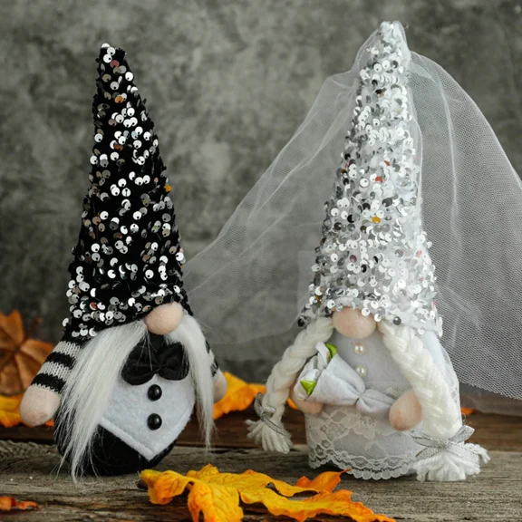 Halloween Gnomes Sequins Bride & Groom Plush Faceless Dolls For Party Home Decor