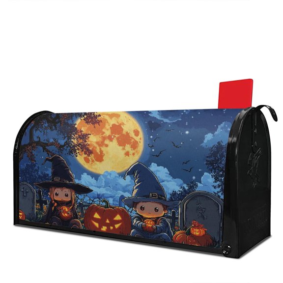 Halloween Gnomes Short Bat Orange Scary Mailbox Covers,Magnetic 18x21 Inch Mailbox Wrap Water Proof Reusable Halloween Post Letter Box Covers for Garden Outdoor Decorative