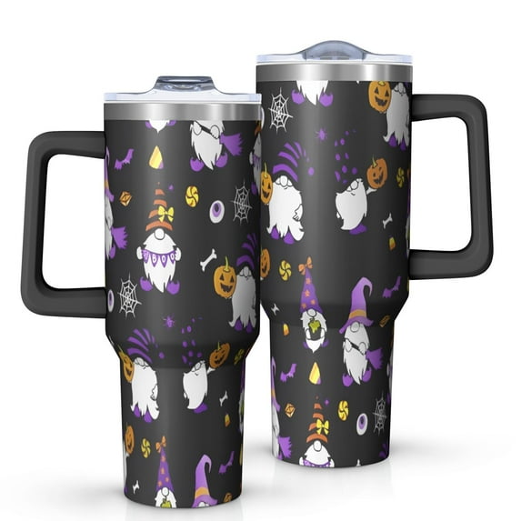 Halloween Gnomes and Pumpkins Tumbler with Handle and Lid,40oz Double Wall Vacuum Insulated Tumbler,Cups Gift for Women and Men
