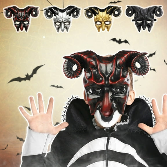 Halloween Goat Horned Mask, Halloween Cosplay Props, Adult Half Face Masquerade Mask,  Black