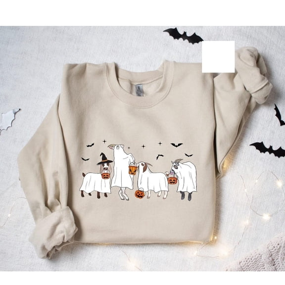 Halloween Goat Sweatshirt Ghost Spooky Goat Lover Funny Halloween Animal Fall Gift