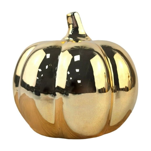 Halloween Gold Ceramic Pumpkin Figurines Artificial Pumpkin Statues for Autumn,Thanksgiving Halloween,Ceramic Pumpkin Ornaments, Halloween Tabletop Decor, Thanksgiving Pumpkin Statues(Gold)