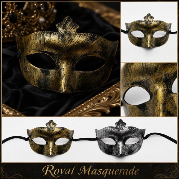 Halloween Gold Masquerade Mask Half Mask Eye Mask with Antique Gold Metallic Rigid Construction, Mask for Masquerade Party Masquerade Mask for Men Mask for Adult Unisex,