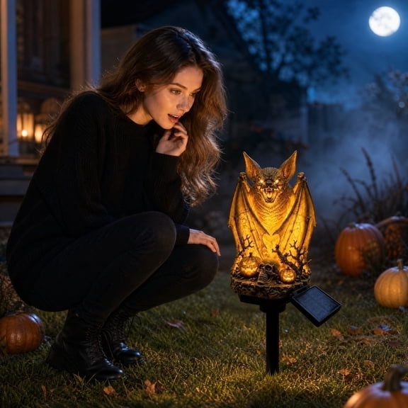 Halloween Golden Dragon Solar Garden Light – Outdoor Sculptural LED Statue with Intricate Scale Texture & Expressive Eyes, Weatherproof & Wire-Free for Pathways, Rock Gardens, Patios Decoration (BAT)