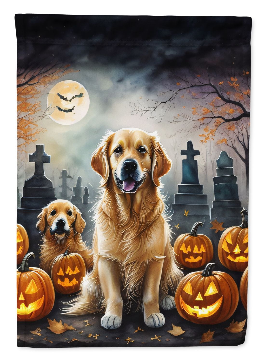 Halloween Golden Retriever Dog House Flag 28x40IN Double-Sided Polyester Decorative Sleeve Pole Flag for Outdoor Home Garden
