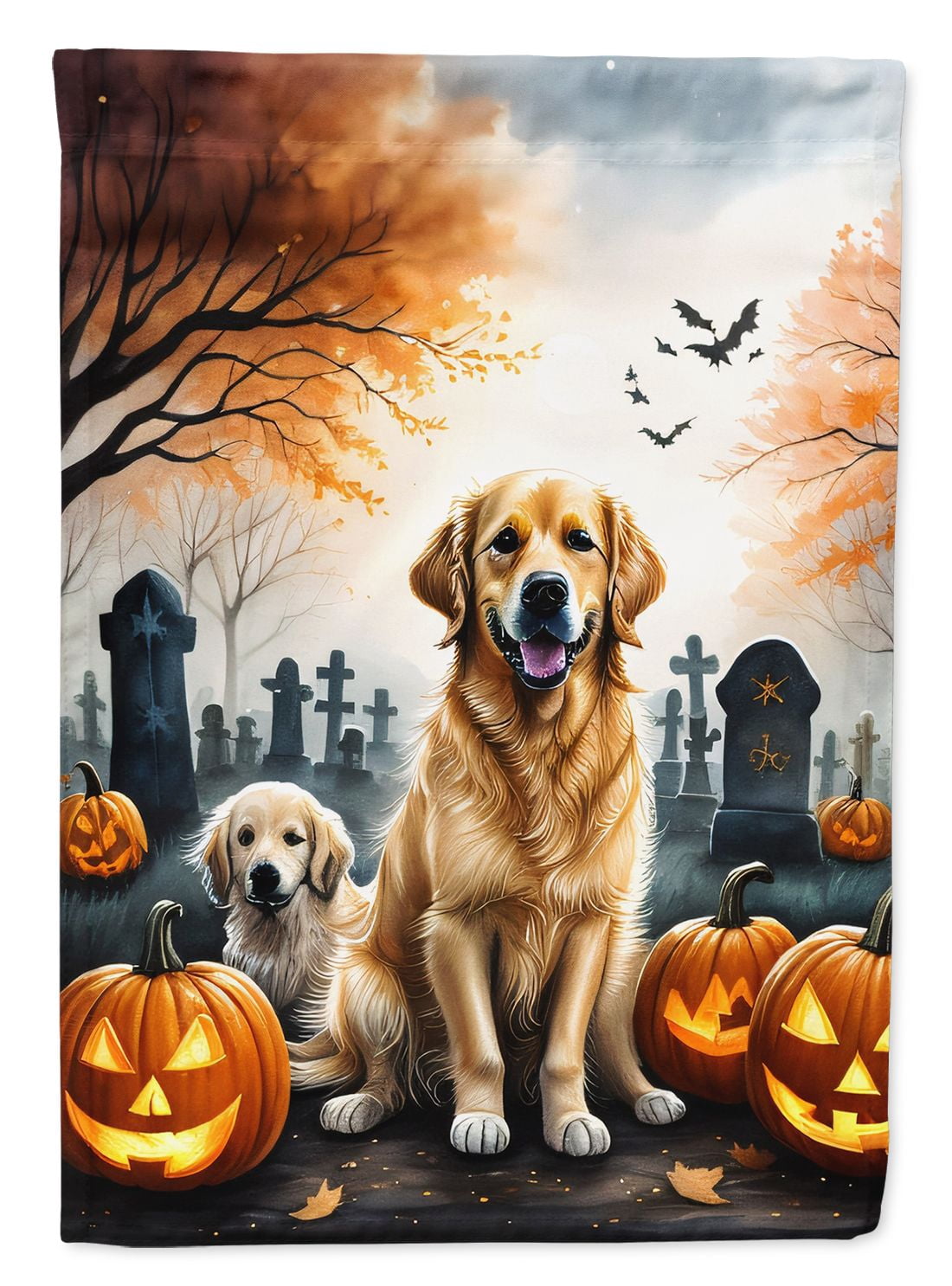 Halloween Golden Retriever Dog House Flag 28x40IN Double-Sided Polyester Decorative Sleeve Pole Flag for Outdoor Home Garden