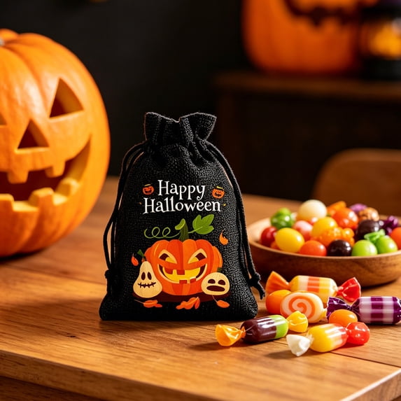 Halloween Goodie Bags For Children, Reusable Fabric Drawstring Treat Pouches Candy Storage Bags For Halloween Party Supplies Trick Or Treating Gift Wrapping Classroom Event Decor