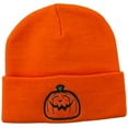 thumbnail image 1 of Halloween Goofy Jack o Lantern Embroidered Long Beanie - Orange OSFM, 1 of 5