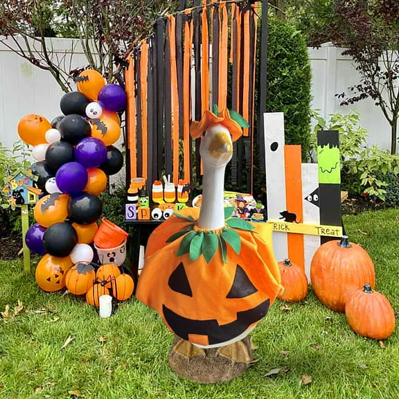 Halloween Goose Costume Outfit | Waterproof Fade-Resistant Outdoor Decorative Clothes for Yard Porch Garden | Festive Holiday Cement Plastic Goose Accessories | 1 Piece