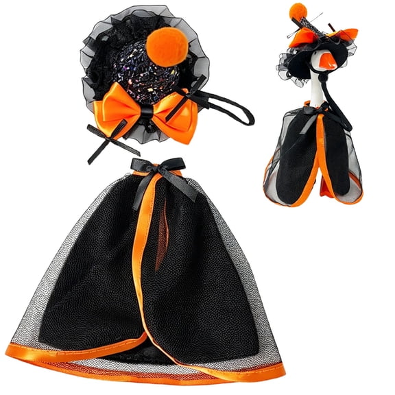 Halloween Goose Costume Set, 5 Inch Witch Cape with Matching Decorative Hat, Festive Fall Ornament for Desktop Porch Patio Garden Halloween Party Decorations, Multiple Style Outfit Accessories
