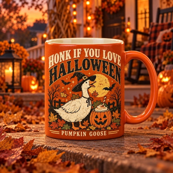 Halloween Goose Mug, Funny Pumpkin Drink Coffee Cup for Spooky Season Lovers