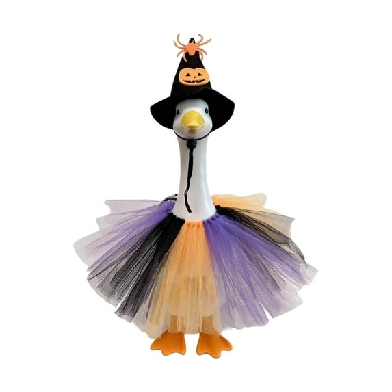 Halloween Goose Outfit Witch Pumpkin Lawn Porch Goose Clothes Fall Halloween Goose Costume for 23" Geese Outdoor Patio Yard Lawn