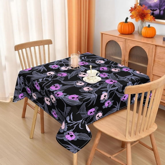 Halloween Goth Skull Tablecloth, Gothic Skeleton Kitchen Table Decor 60x60 Inch Square