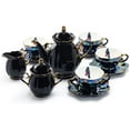 Halloween Goth Tea Set, Black Gold Scallop Teapot, Black Gold Scallop