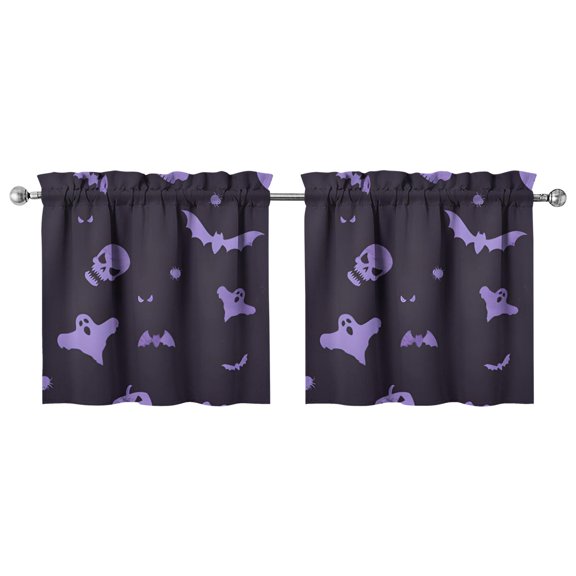 Halloween Gothic 2 Pack Tier Curtains Featuring Skull and Witch Pattern, Rod Pocket Kitchen Window Treatment 27.5x24in(70x60cm) Kitchen Curtains