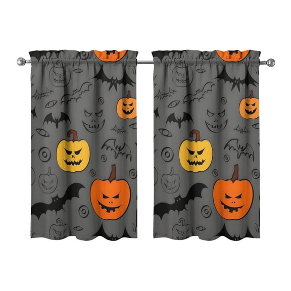 Halloween Gothic 2 Pack Tier Curtains Featuring Skull and Witch Pattern, Rod Pocket Kitchen Window Treatment 27.5x39in(70x99cm)Kitchen Curtains