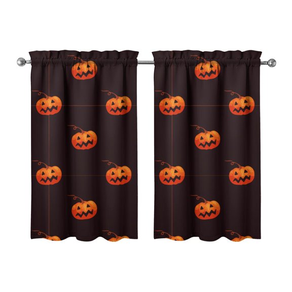 Halloween Gothic 2 Pack Tier Curtains Featuring Skull and Witch Pattern, Rod Pocket Kitchen Window Treatment 27.5x39in(70x99cm)Kitchen Curtains