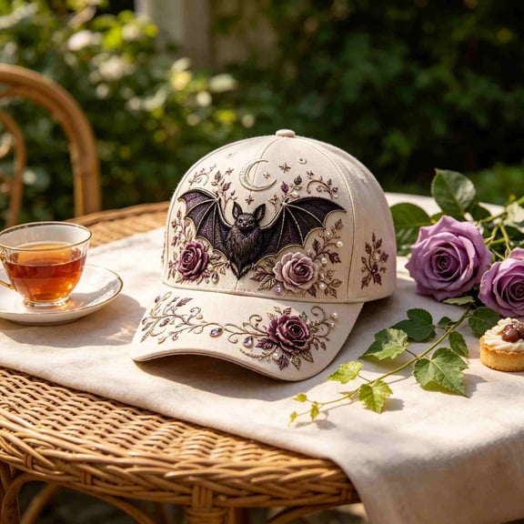 Halloween Gothic 3d Embroidered Baseball Cap for Women, Adjustable Mesh Hat with Crow Moon Floral Witch Ghost Pumpkin Spooky Vintage Headwear for Daily Party Festival Vacation Gift