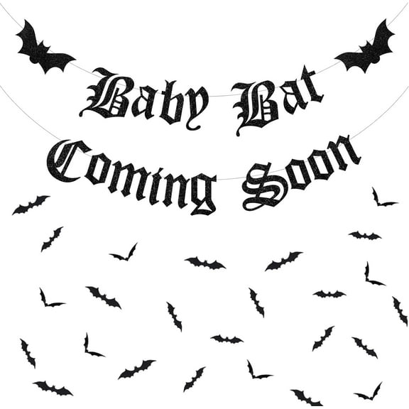 Halloween Gothic Baby Shower Decorations Banner, Bat Baby Shower Decorations Baby Bat Coming Soon Banner Stickers for a Baby Is Brewing Baby Shower Bat Theme Halloween Decorations