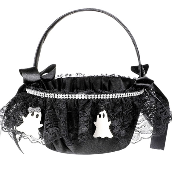 Halloween Gothic Black Candy Basket with Lace and Spider Design, Handheld Storage Basket with Handle for Halloween Party Decor, Dark Theme Gift Basket for Home