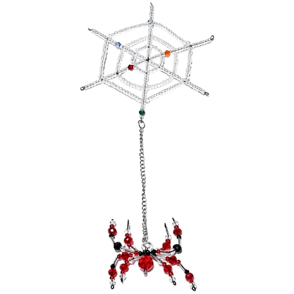 Halloween Gothic Car Rearview Mirror Chain Spider Pendant Beaded Hanging Charm, 1 Pcs Dark Fantasy Mysterious Car Interior Ornament, Spider Suncatcher Decor for Home Balcony Gift