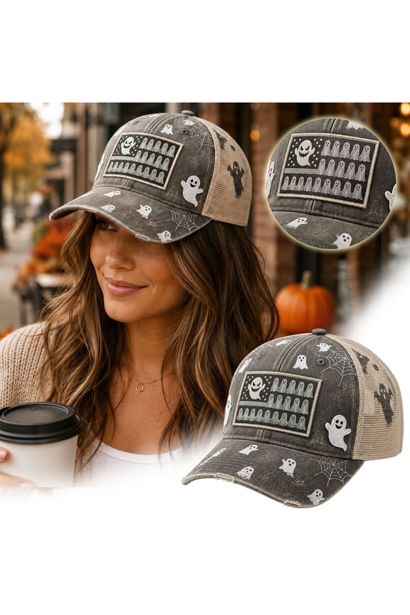 Halloween Gothic Cowboy Trucker Hat Adjustable Denim White 1pc