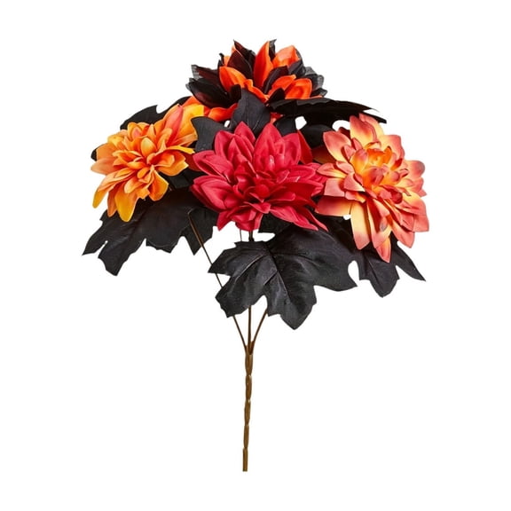 Halloween Gothic Flower Bouquet, Artificial Black Rose Sunflower Arrangement With Feathers, Dark Horror Floral Centerpiece For Party Table Vase Decor, Faux Dahlia Home Ornament