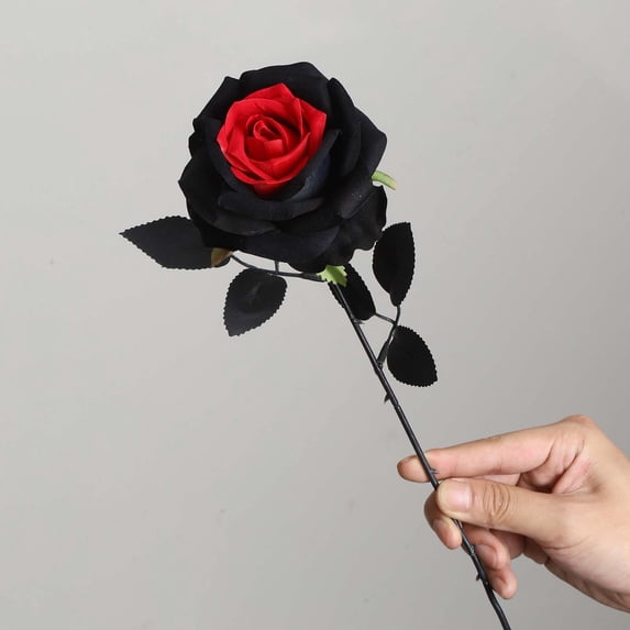 Halloween Gothic Flowers, Silk Halloween Roses Artificial Flowers, Long Faux Roses Bouquet for Wedding Centerpieces Halloween Gothic Decorations