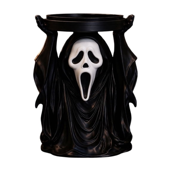 Halloween Gothic Ghost Candle Holder, Spooky Season Desktop Resin Decor, Multi‑Use Candle & Succulent Pot Stand for Gothic Home Table Party Ornament Black