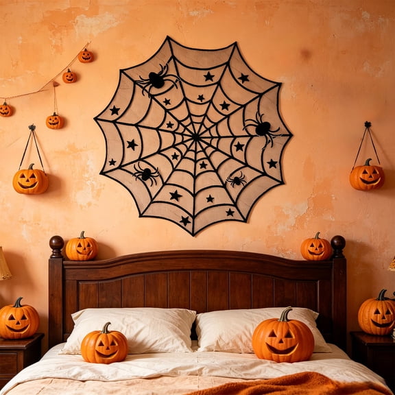 Halloween Gothic Lace Decor Fabric, Lightweight Hollow Lace Material, Multi-Purpose Drape for Window Wall Table Covering & Haunted Themed Party Scene Arrangement