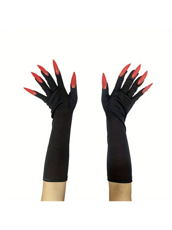 Halloween Gothic Long Nails Gloves Festival Party Scary Props Mittens with Claws Costume Cosplay Accessories,black,red
