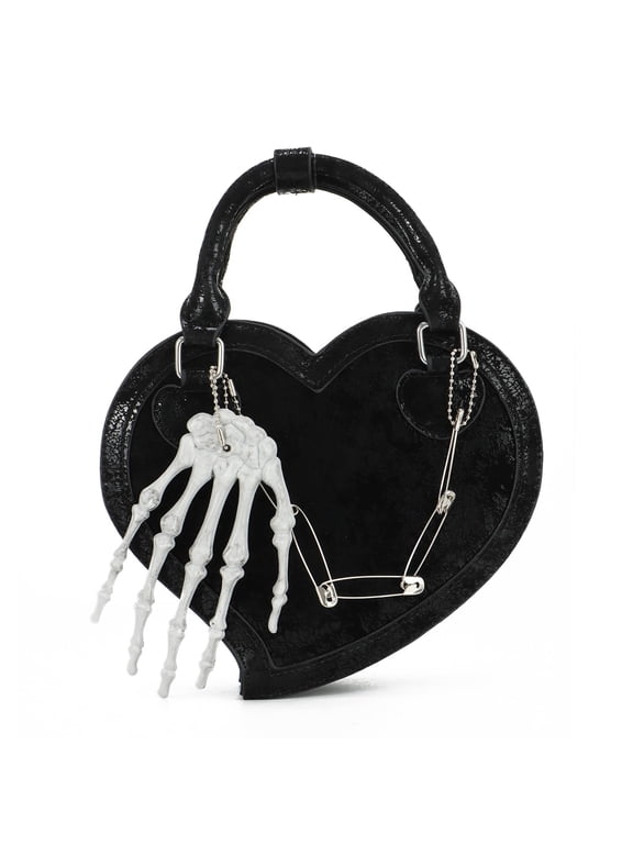 Halloween Gothic Purse for Women Cut Heart Shaped Shoulder Bag Devil Handbag Skull Crossbody Bag
