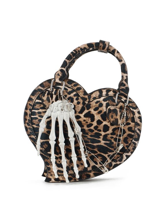 Halloween Gothic Purse for Women Cut Heart Shaped Shoulder Bag Devil Handbag Skull Crossbody Bag