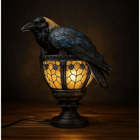 Halloween Gothic Ravens Decorative Lamp Power Cord Operated Resin Table Light for Haunted House Party Home Decor