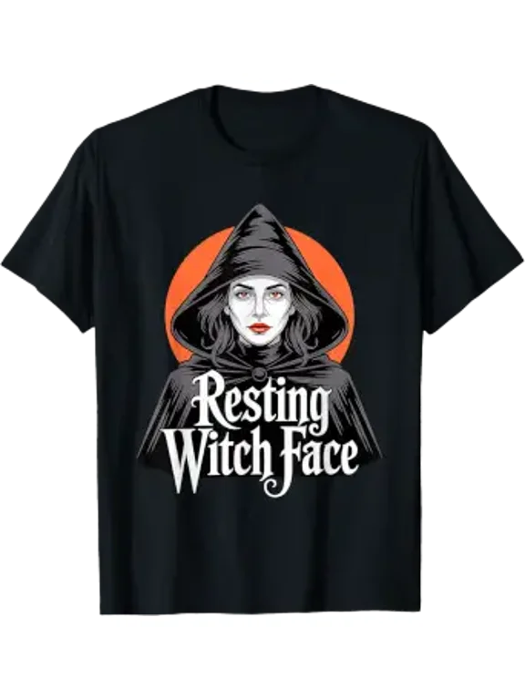 Halloween Gothic Resting Witch Face Cartoon Graphic Theme For Special Events T-Shirt, Size S-5XL