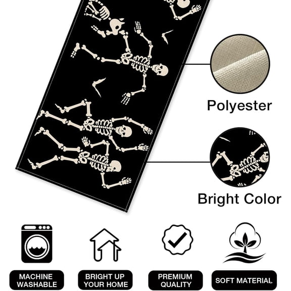 Halloween Gothic Skeleton Black Table Runner, Spooky Bat Kitchen Dining Table Decoration, Funny Holiday Burlap Indoor Outdoor Home Decor Party Supply 13.8 x 71 Inch