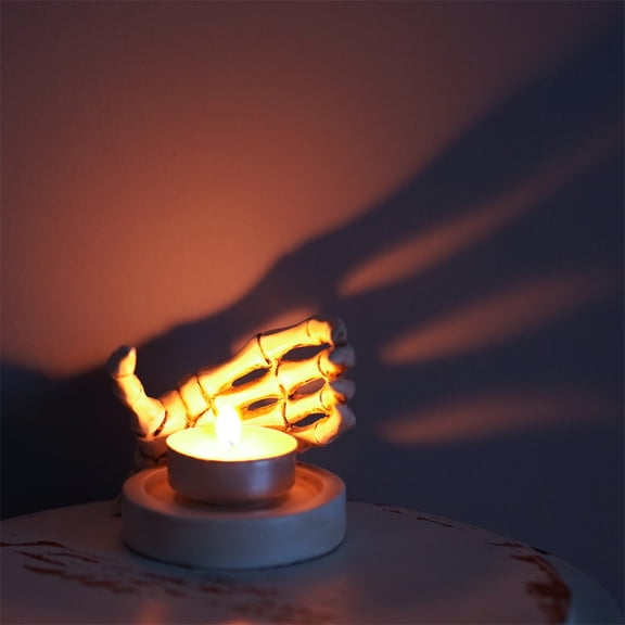 Halloween Gothic Skeleton Hand Candle Holder Black Resin Witch Finger Candlestick, Spooky Desktop Ornament For Home, Party & Gothic Decor