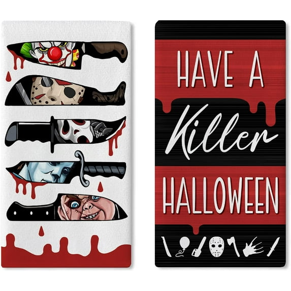 Halloween Gothic Skeleton Kitchen Dish Towels Set of 2, Spooky Jack O Lantern Pumpkin Skull Drying Hand Towels Baking Cooking Cloth, Spider Web Rose Holiday Home Kitchen Decor 18 x 26