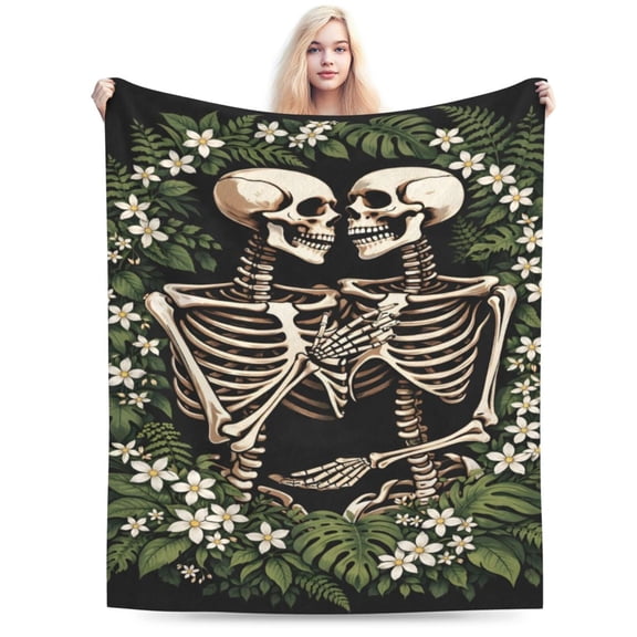 Halloween Gothic Skeleton Lovers Botanical Blanket Cozy Soft Fleece Home Decor Gift 50x40