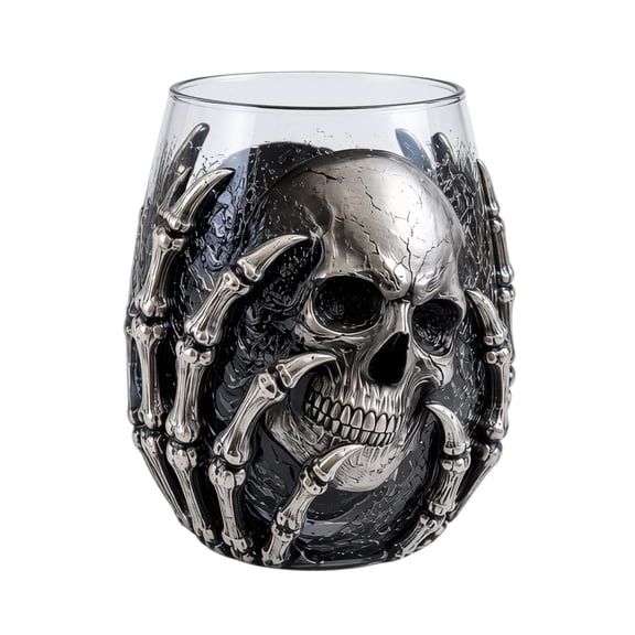 Halloween Gothic Stress Relief Decor Glass, 3D Sculpted Skull Skeleton Hand Wine Tumbler, Adult Halloween Night Beverage Cup Supply_1PC