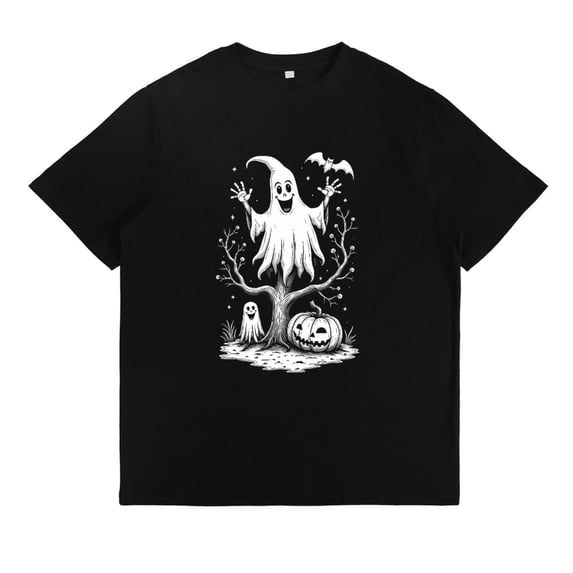Halloween Gothic Tee Ghost Spooky Tree Pumpkin T Shirt Vintage Retro Graphic Comfortable Tops Black S-5XL