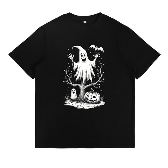 Halloween Gothic Tee Ghost Spooky Tree Pumpkin T Shirt Vintage Retro Graphic Tees Soft Tops Black S-5XL